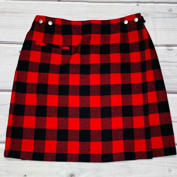 Pendleton Aurora Wrap Skirt Black Red Buffalo Plaid Size 12 - Picture 1 of 7
